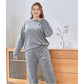 Women's Velvet Pajamas Set Thickened Oversize 6XL Warm Suit Long-sleeved Round Neck Vertical Striped Homewear Out Wear Loose Pajamas Two-piece Set