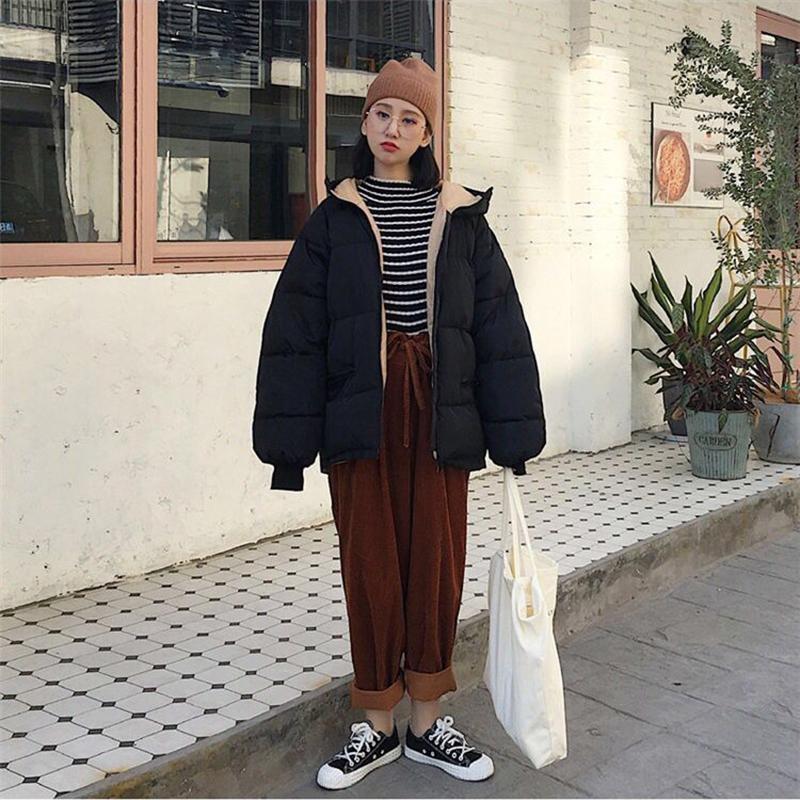 Large Size Loose Women's Hooded Padded Jacket Winter Solid Color Short Down Down Padded Jacket Thick Warm Jacket
