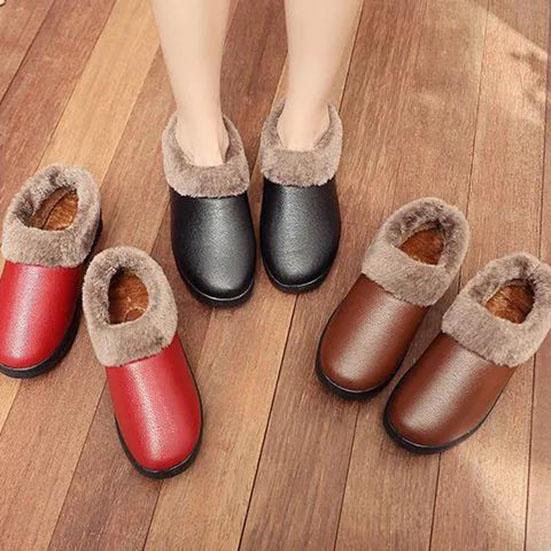 Women's Winter Large Size Cotton Shoes Plus Velvet Thick Cotton Shoes PU Surface Waterproof Non Slip Flat Snow Shoes