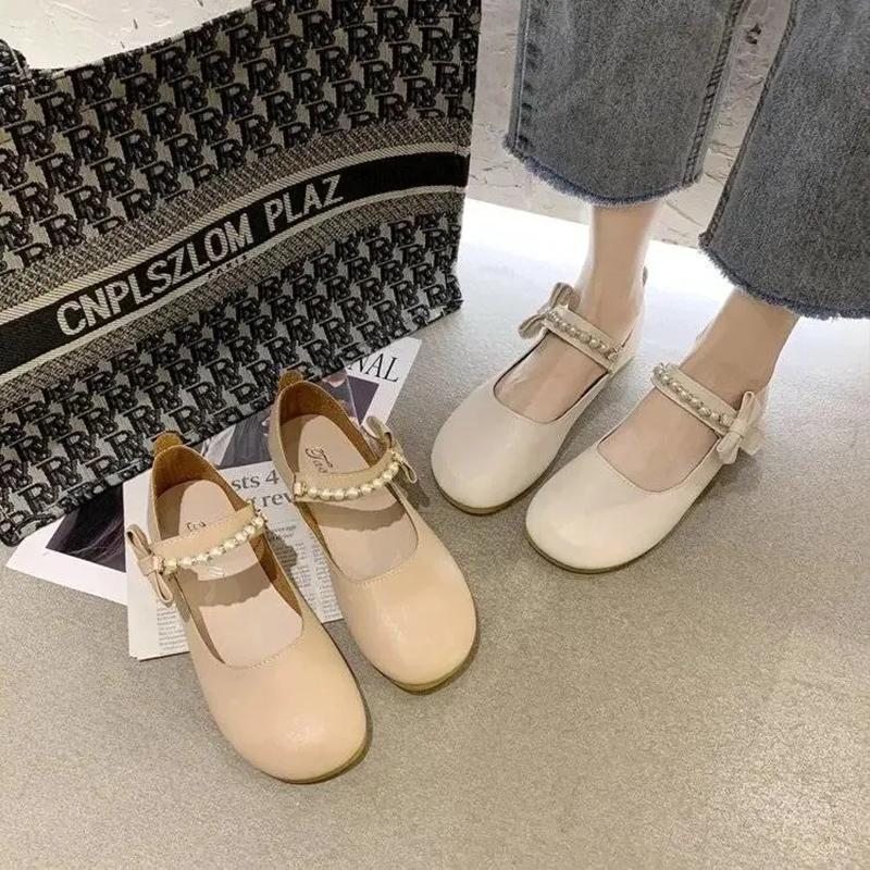 Women's Spring and Summer Gentle Fairy Style Flat Shoes Lazy Beanie Shoes Small Leather Shoes Lady Elegant Shoes