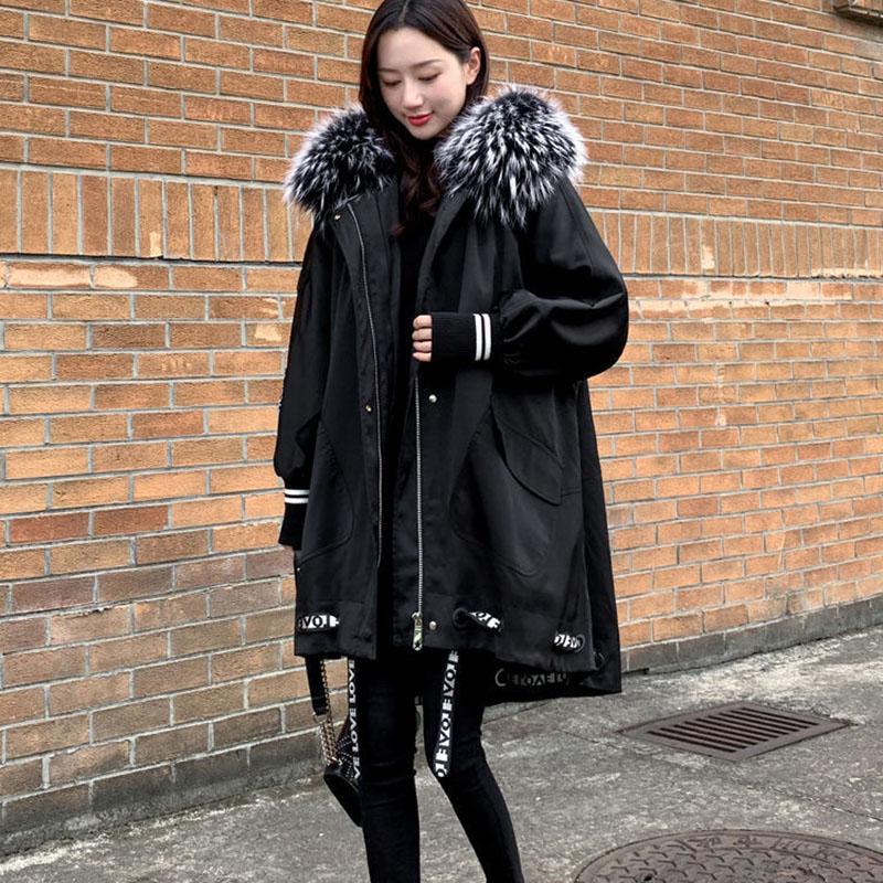 Winter Mid-length ParkasThe Korean Version of Loose Fur Collar Jacket Personality Down Padded Jacket for Woman