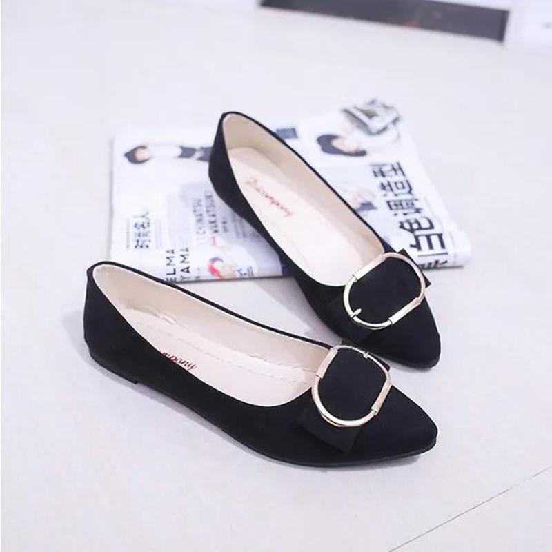 Pointed Toe Single Shoes All-match Square Buckle Women's Shoes Flat Heel Flat Shallow Mouth Comfortable Casual Women's Shoes Work Shoes