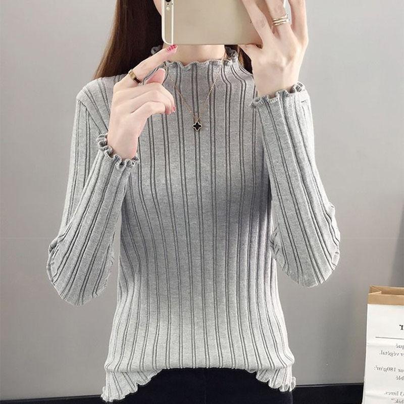 Autumn and Winter Knitted Casual Sweater Long-sleeved Slim-fit Pullover Bottoming Shirt Half High Neck Women's Sweater