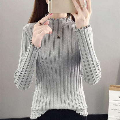 Autumn and Winter Knitted Casual Sweater Long-sleeved Slim-fit Pullover Bottoming Shirt Half High Neck Women's Sweater
