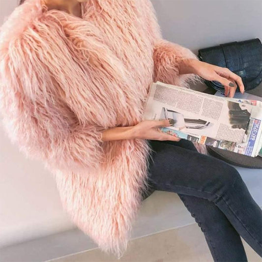 Autumn and Winter Beach-like Wool Fur Coat Women's Mid-length Lamb Fur Coat Hairy Women's Thin Coat