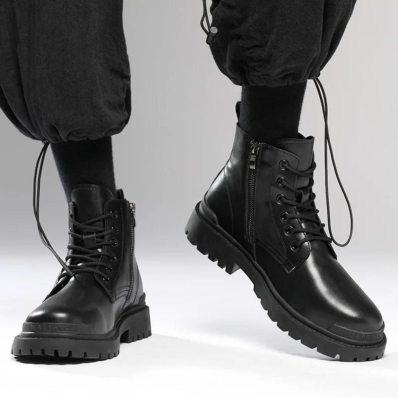 British Style Fashion Trend Martin Boots Men's High-top Shoes Korean Leather Boots All-match High School Boots for Students