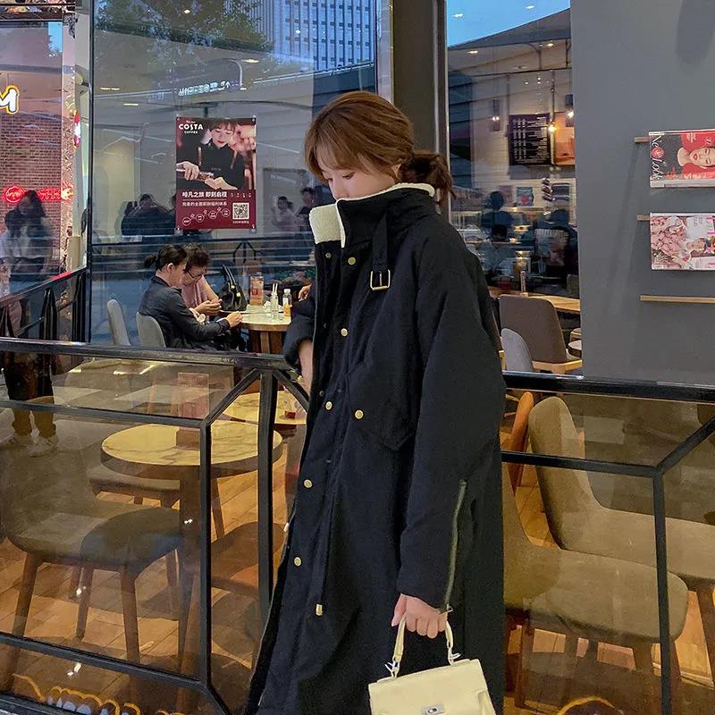 Lamb Velvet Padded Jacket Women's Length Over-knee Winter Korean Version Ins Hong Kong Wind Loose Plus Velvet Parka Padded Jacket