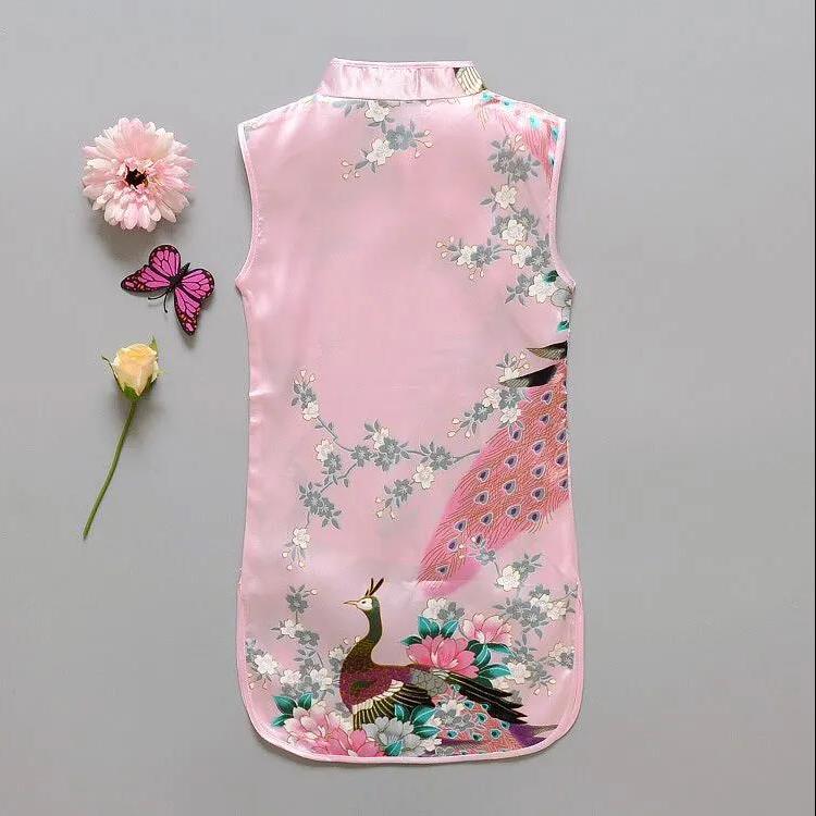 Children Dress Children's Tang Suit Girls Summer Thin Dress Cheongsam Printed Floral Cheongsam Chinese Style Sleeveless Dress