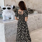 Plus Size Women's Belly Is Thinner Small Daisy Chiffon Dress Rectangular Neckline Exposed Clavicle Plus Size Women's Dress Is Thinner