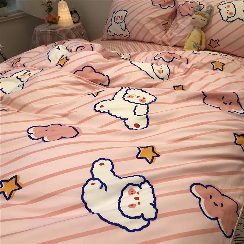 Spring and Summer Pastoral Style Four-piece Set, Simple and Fresh, Double Duvet Cover, Bed Sheet, Pillowcase, Student Three-piece Set