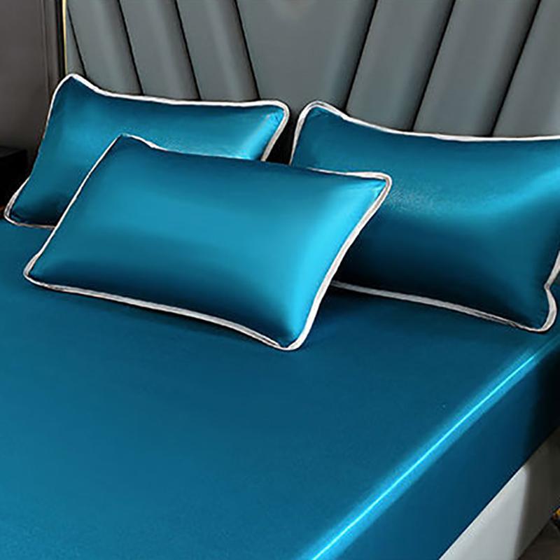 Three-piece Summer Skin-friendly Ice Silk Bed Sheet Mat Washable Non-slip Bedding Protection Cover