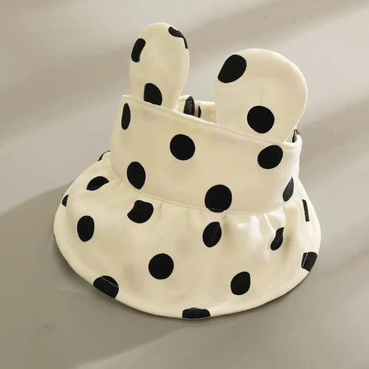 Solid Color Polka Dots Rabbit Ears Baby Summer Sun Hat Thin Infant Toddler Empty Top Hat Newborn Big Brim Sunscreen Hat Breathable Sunscreen Cap 1-36M