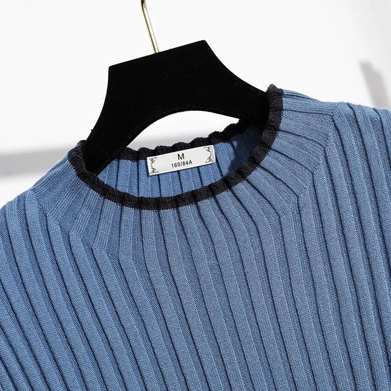 Spring and Autumn Dress Women 2021 All-match Slimming Base Dress Mid-length Fake Two-piece Knitted Dress