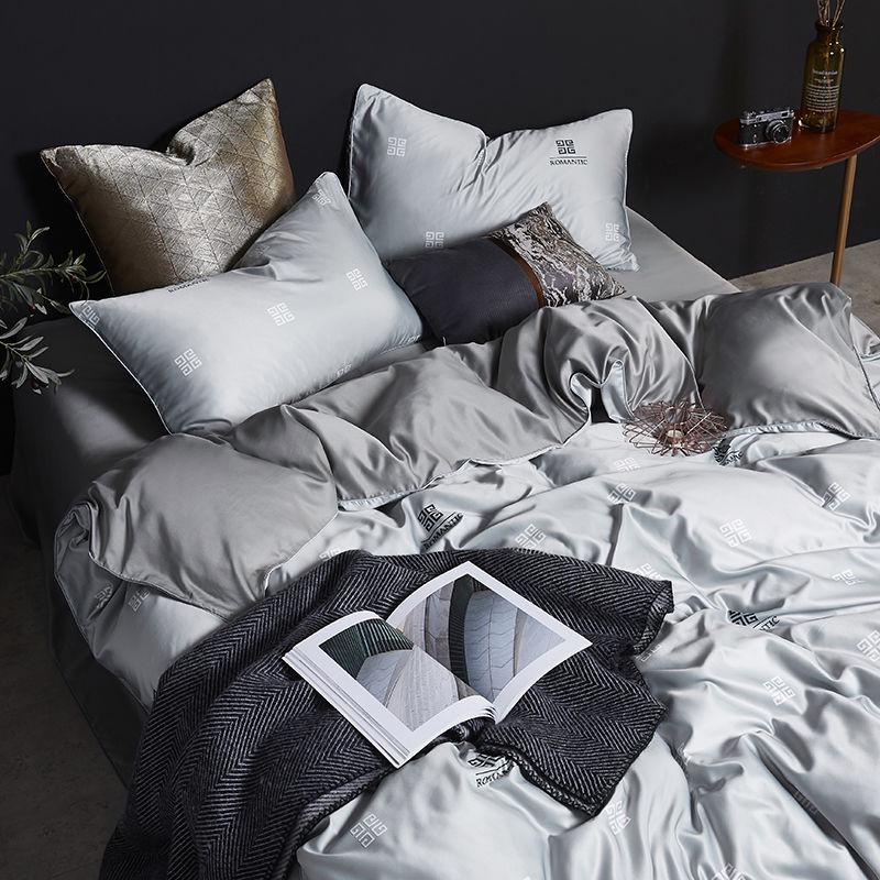 Duvet Cover Sets Silk Bedding Set Satin Grey Queen Bed Quilt Silky 4Pcs Set Summer Bedclothes