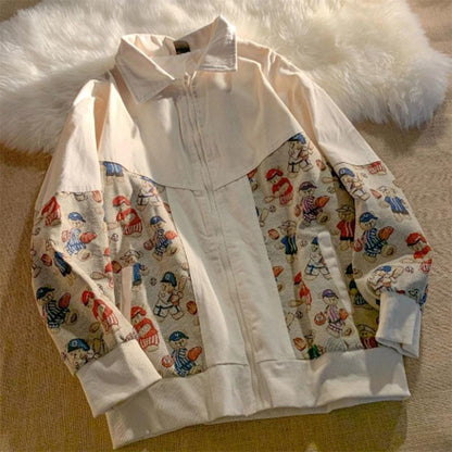 Retro Sports Bear Jacket Women Loose Fashion Trend Casual Stitching Graffiti Baseball Uniform Jacket
