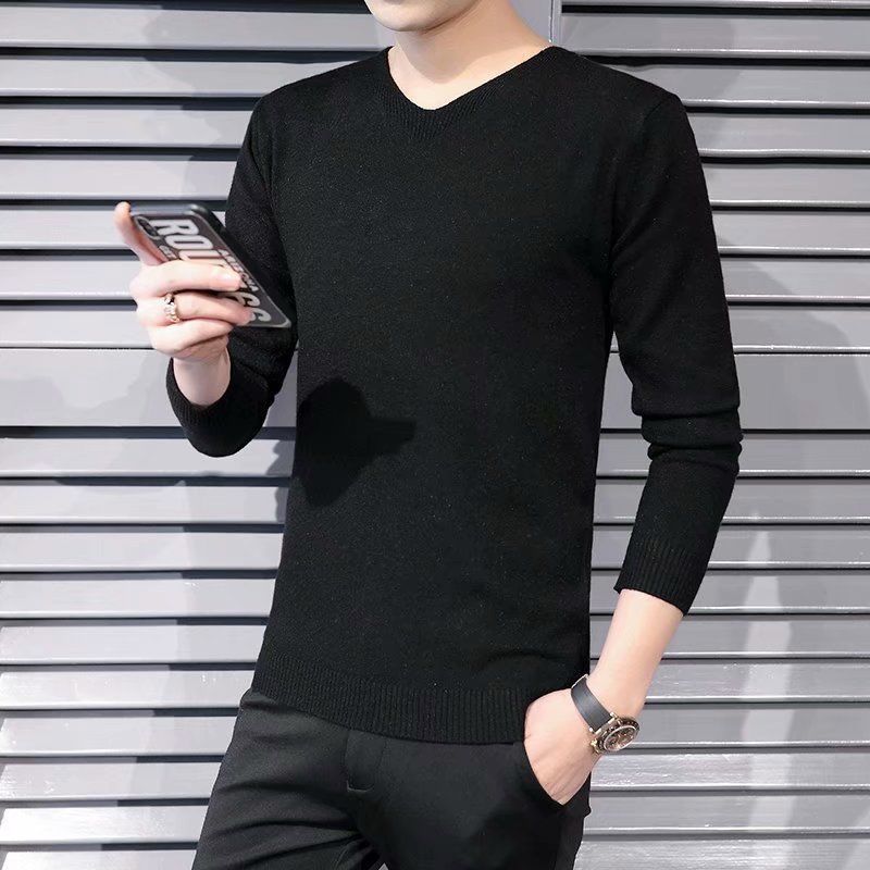 Sweater Bottoming Shirt Men's V-neck Pullover Long-sleeved Knitted Bottoming Shirt Men's Casual Slim Solid Color Sweater