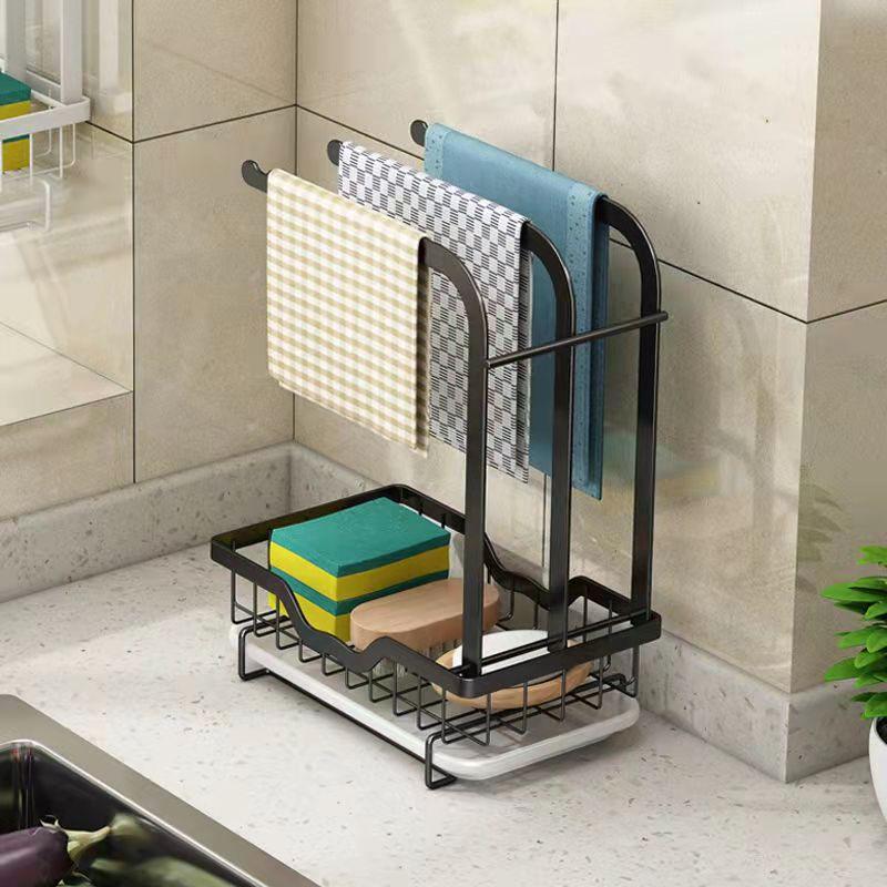 Dish Cloth Storage Rack Rag Rack Kitchen Shelf Free Perforated Countertop Wall-mounted Sponge Drain Rack Sink Sink with Drain Plate