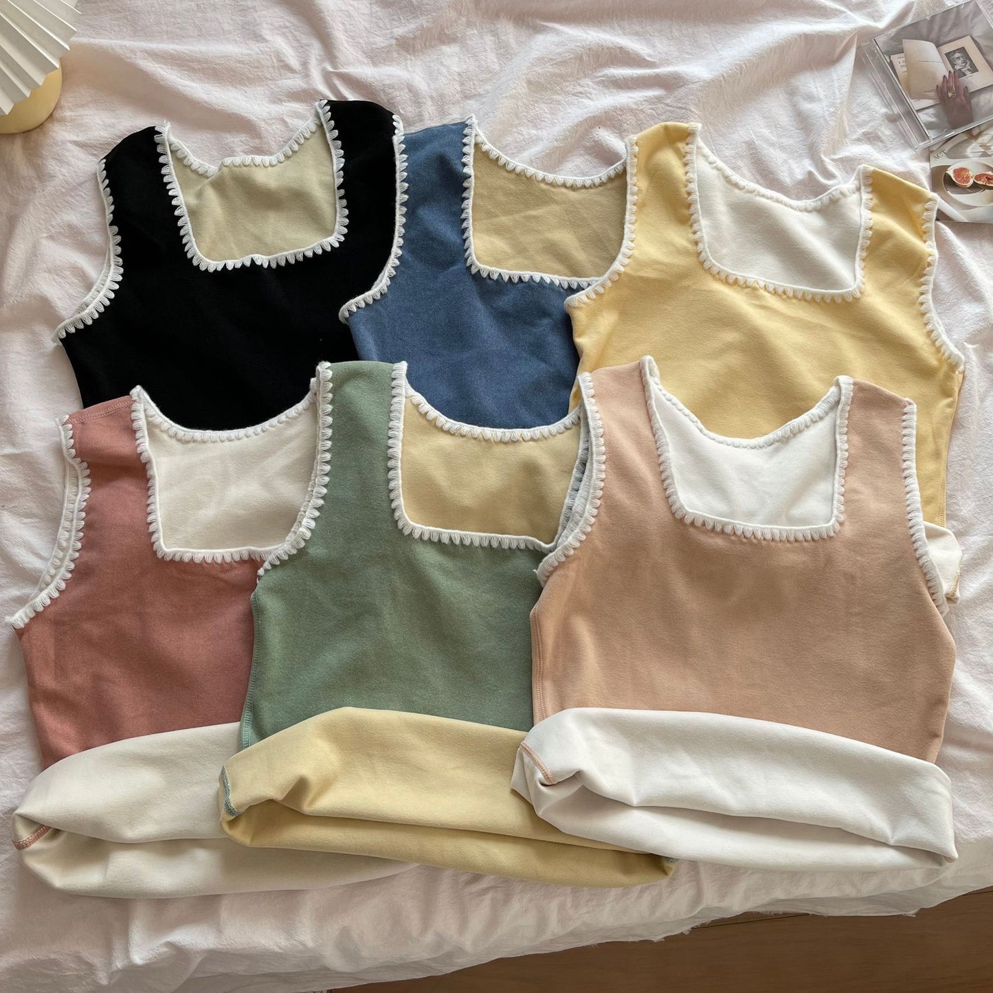 Velvet Women Vest Sexy Winter Thermals Square Neck Sleeveless Warm Body Tops Slim Solid Seamless Inner Wear Thermal Underwear