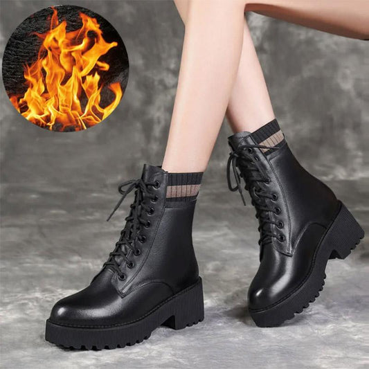 Martin Boots British Style Women Autumn and Winter Plus Velvet Thick Short Boots  All-match Snow Boots