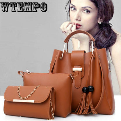Trend three-piece handbags casual bag simple wild handbag tassel Messenger bag fashion