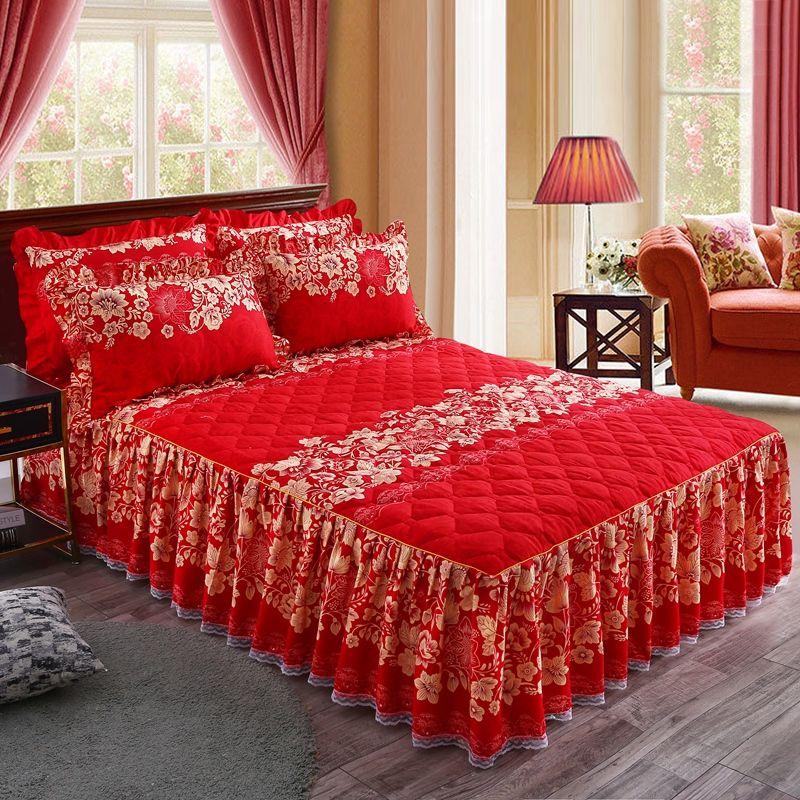 3pcs/set Korean Queen-size Bed Skirt Thick One-piece Bed Sheets Cute Princess Style Sheets
