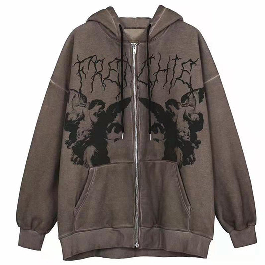 Angel Cardigan Sweater Genderless Dark Style Street Loose Wild European and American Hip-hop Top Coat