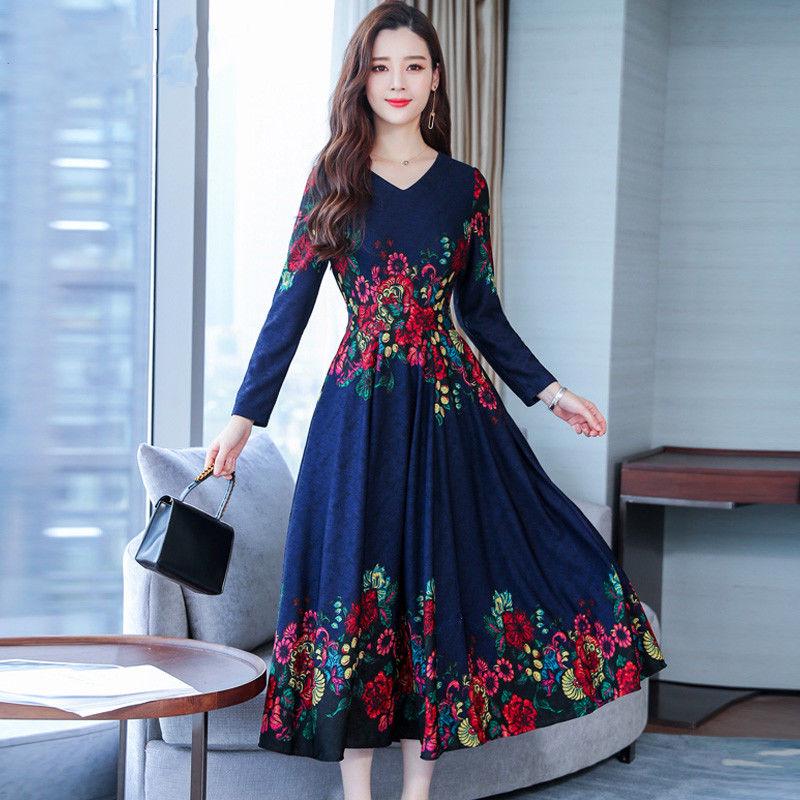 Spring and Autumn Dress Fashion Slim Slim Over-the-Knee Long Swing Dress Plus Size Women's Dress
