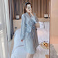 Women's Solid Sexy Long-sleeved Bathrobes Mid-length Spring Autumn Pajamas Dresses Casual Nightgown Pocket V-neck Loose Home Wear