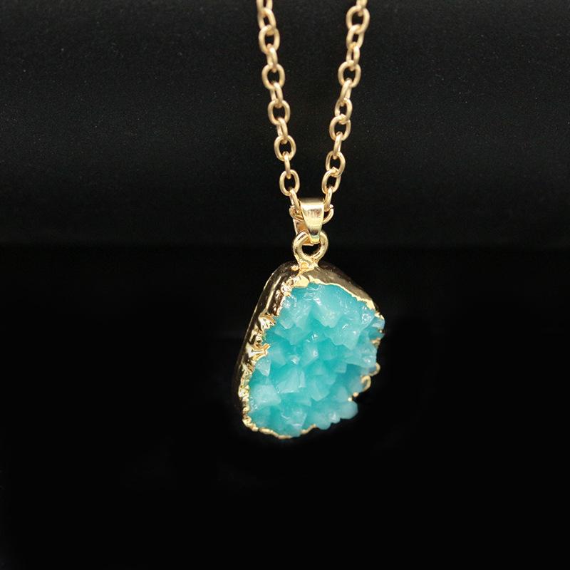 Natural Resin Crystal Stone Necklace Jewelry Fashion Geometric Gemstone Clavicle Chain