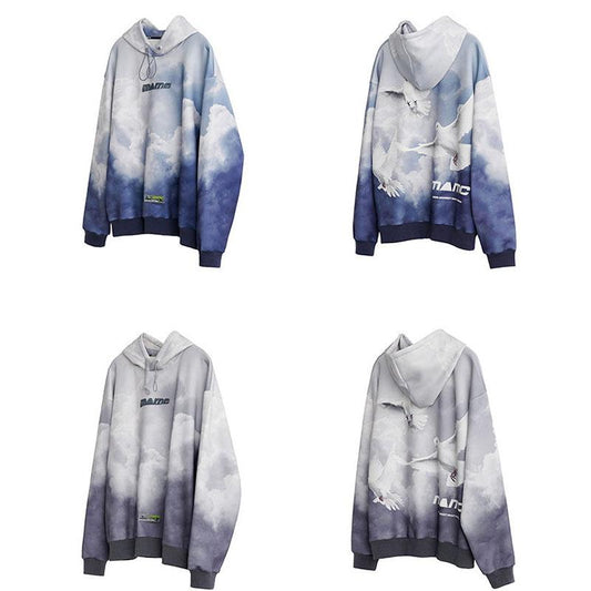 Autumn Winter Plus Velvet Sweater Couple  Loose Gradient Color Tie-dye Hoodie Men  Women Hooded Sweatshirt Unisex
