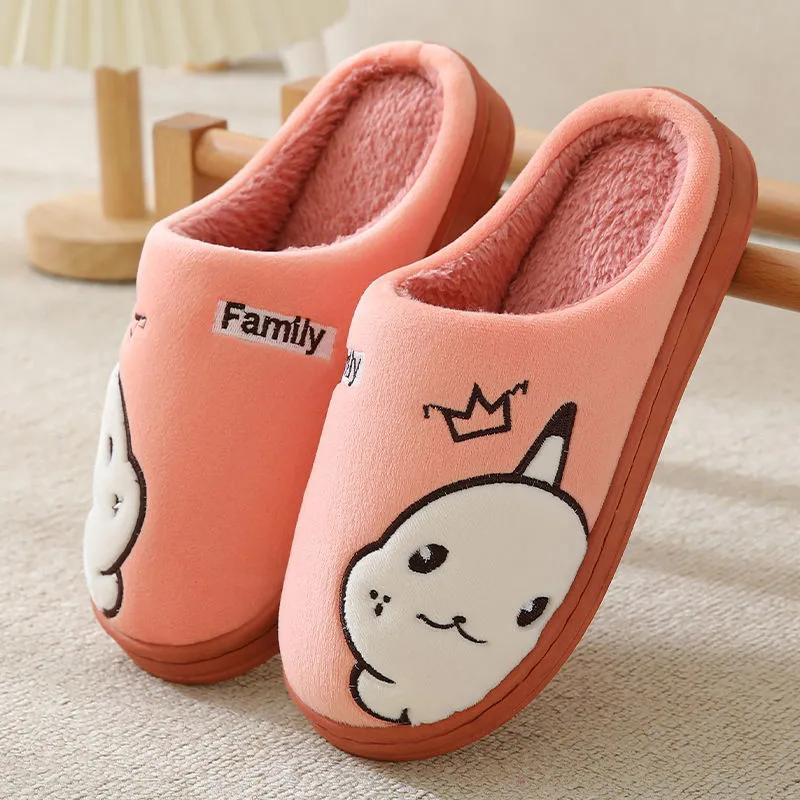 Slippers Women Winter Cotton Shoes Cute Pink Bear Thick Fleece Warm Men Plus Size Home Indoor Casual Slippers