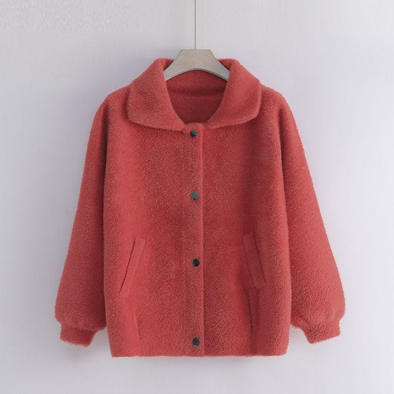 Autumn/winter Imitation Mink Cashmere Mother Wear Knitted Cardigan Jacket Women Korean Style Loose Cropped Top Women