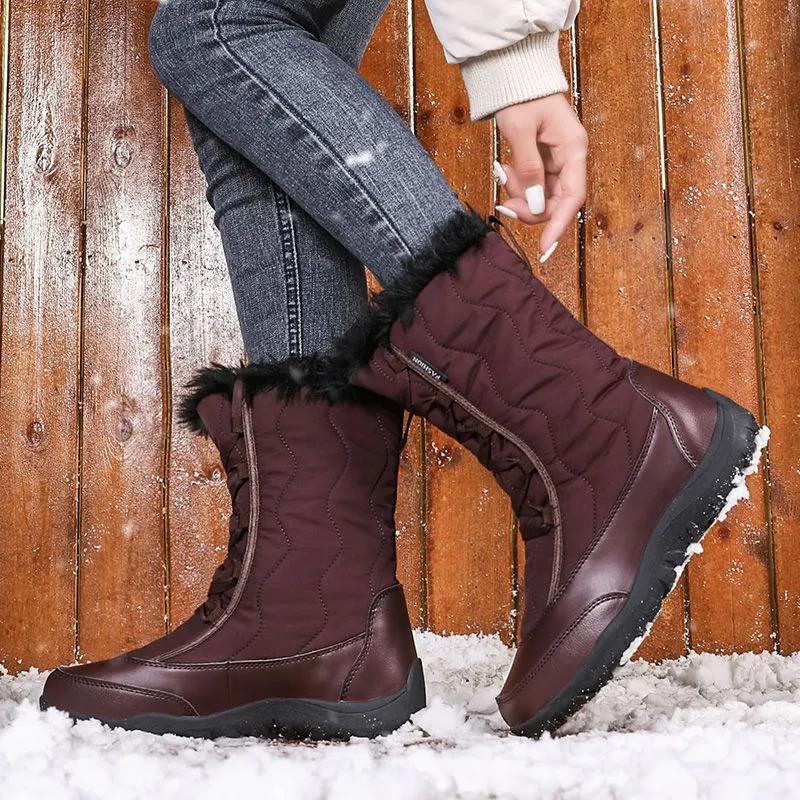 Ski Boots Women Winter Outdoor In The Tube Waterproof Non-slip Travel Snow Boots Plus Velvet Warm Plus Size Boots
