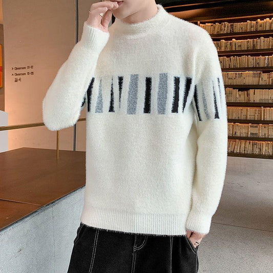 Men Autumn Winter Loose Sweater Tops Imitation Mink Velvet Pullovers Thicken Student Casual Knitted Top