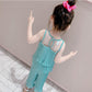 2Pcs Fashion New Toddler Summer Suit Solid Color Ribbed O-Neck Tops+Elastic Waist Shorts Outfits for Girls