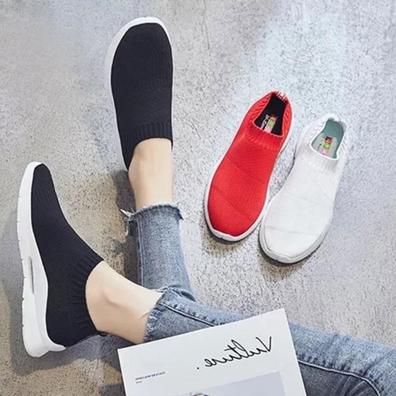 A Pedal Casual Women's Shoes Lazy Shoes Flying Woven Socks Shoes, Breathable Sneakers Women's Mother Shoes Breathable Net Shoes Coconut Shoes