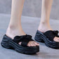 Size35-39 Summer Women Slippers Bohemian Beach Wear-resistant Slippers Wedge Platform Cross Bow Sandals Outdoor High Heels