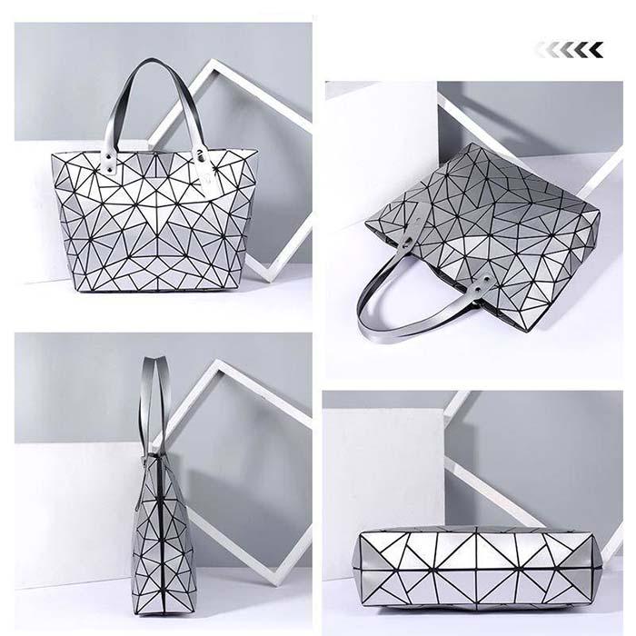 Women's Geometric Deformation Tote Bag Irregular Folding Shoulder Bag  Laser Luminous Bucket Bag