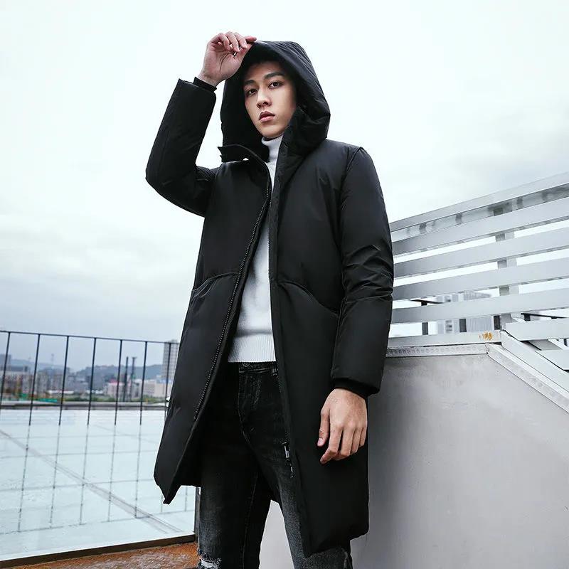 Down Jacket Men's Men's Trend Over The Knee Thick Winter Simple Casual High-end Mid-length Jacket