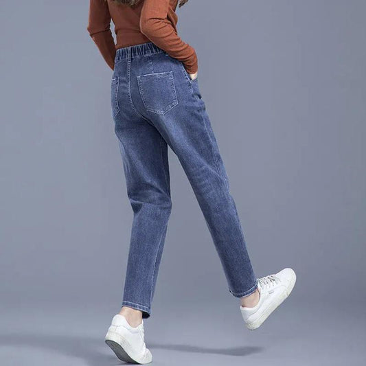 Plush Velvet High Waist Women's Jeans Spring and Autumn Loose Trousers Elastic Waist Harem Pants