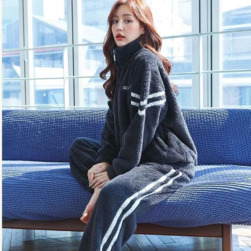 Lamb Plush Suit Women's Autumn and Winter Thickened and Fleece Sports Jacket Casual Trousers Two-piece Set of Warm Home Clothes Outside Cotton Clothes