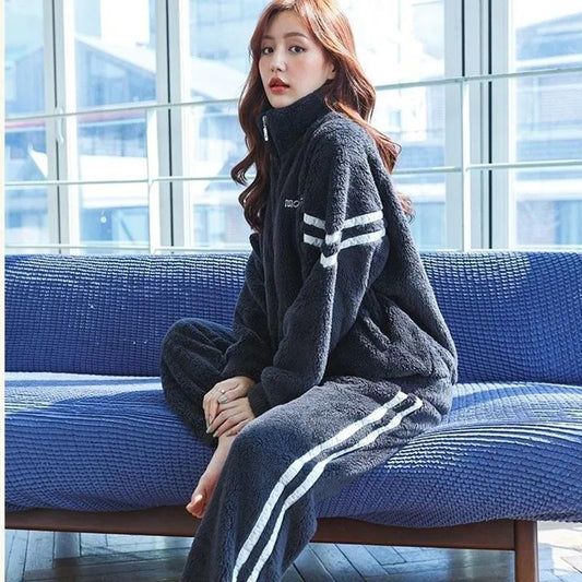 Lamb Plush Suit Women's Autumn and Winter Thickened and Fleece Sports Jacket Casual Trousers Two-piece Set of Warm Home Clothes Outside Cotton Clothes