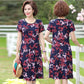 Floral Holiday Style Middle-aged and Elderly Plus Size Women's Dress Short-sleeved Mother Dress Long Skirt Slim Skirt