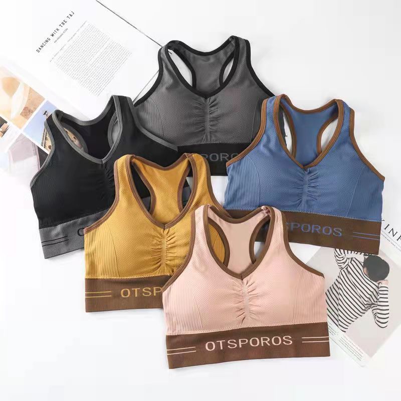 Women's Fitness Bra with Removable Pad Sports Underwear Tube Top Yoga Vestrunning Camisole Gathering No Steel Ring Shockproof Student Bra
