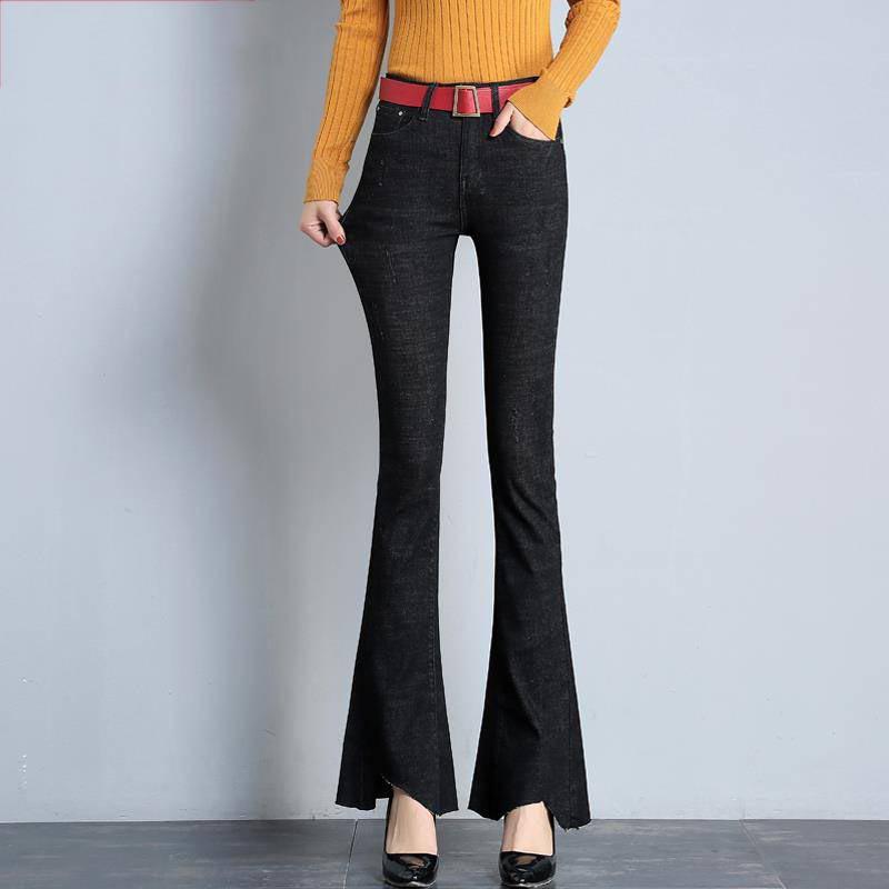 Plus Size Big Long Stretch jeans For Women Wide Leg Fringe Stretch Skinny Flare Denim pants