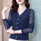 Women's Spring and Autumn Large Size Long Sleeve Bottoming Shirt Solid Color Lace V-Neck Slim Top