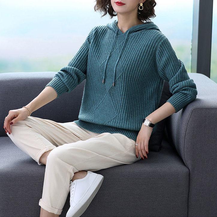 Spring  Autumn Hooded Sweater Women's Top Long Sleeve Knitted Sweater Coat All-match Hoodie Bottoming Shirt