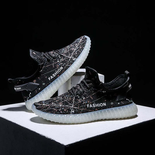 Plus Size 39-44 Men Flying Woven Mesh Sneakers Comfortable Breathable Running Basketball Shoes Students Shockproof Non-slip Gypsophila Shoes