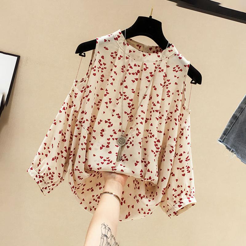 Off-the-shoulder Chiffon Shirt Women Loose Cover Belly Thin Chiffon Top Ladies Temperament Shirt Sweet Cute Ladies Shirt