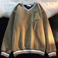 Waffle Spring V-Neck Sweatshirts Women's Large Size Loose Retro Jacket Thin Section